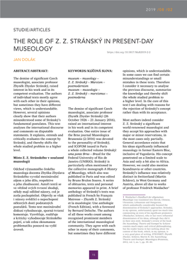 The Role of Z. Z. Stránský in Present-Day Museology