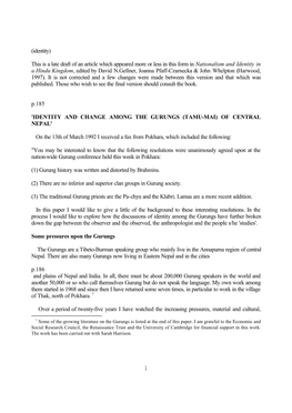 Identity and Change Among the Gurungs (Tamu-Mai) of Central Nepal'