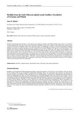 Hyolitha from the Early Paleozoic Glacial Erratic Boulders (Geschiebe) of Germany and Poland