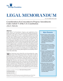 Consideration of a Convention to Propose Amendments Under Article V of the U.S