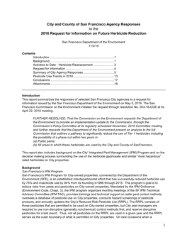 City and County of San Francisco Agency Responses to the 2016 Request for Information on Future Herbicide Reduction