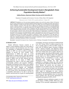 Achieving Sustainable Development Goals in Bangladesh: Does Population Density Matter? Hafiza Khatun, Nazmoon Nahar Sumiya and Al-Artat-Bin-Ali