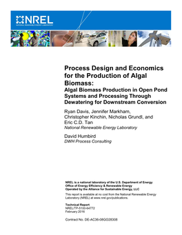 Process Design and Economics for the Production of Algal Biomass