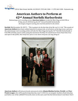 American Authors to Perform at 42Nd Annual Norfolk Harborfest®