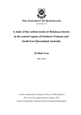 A Study of the Carbon Stocks of Melaleuca Forests in the Coastal Regions of Southern Vietnam and South East Queensland Australia