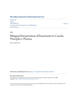 Bilingual Interpretation of Enactments in Canada: Principles V