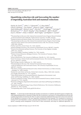 Quantifying Extinction Risk and Forecasting the Number of Impending Australian Bird and Mammal Extinctions