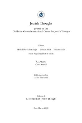 Jewish Thought Journal of the Goldstein-Goren International Center for Jewish Thought