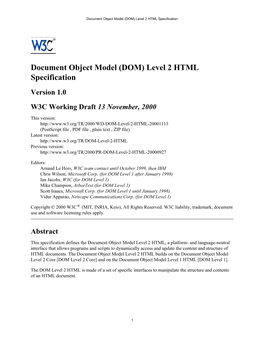 Document Object Model †DOM‡ Level 2 HTML Specification