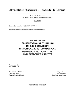 Introducing Computational Thinking in K-12 Education: Historical, Epistemological, Pedagogical, Cognitive, and Affective Aspects