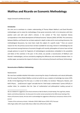 Malthus and Ricardo on Economic Methodology