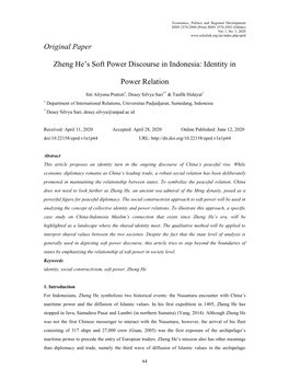 Original Paper Zheng He's Soft Power Discourse In