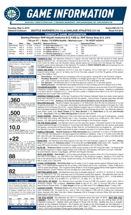 05-03-2016 Mariners Game Notes