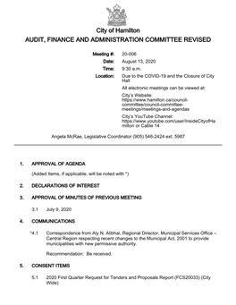 Audit, Finance & Administration Committee Agenda Package