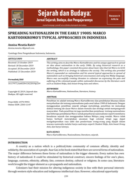 Spreading Nationalism in the Early 1900S: Marco Kartodikromo's Typical Approaches in Indonesia