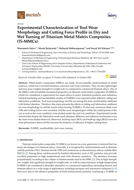 Experimental Characterization of Tool Wear Morphology and Cutting Force Proﬁle in Dry and Wet Turning of Titanium Metal Matrix Composites (Ti-Mmcs)