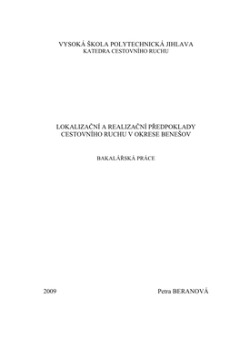 Lokalizační a Realizační Předpoklady Cestovního Ruchu V Okrese Benešov