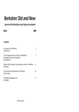 Berkshire Old and New Journal of the Berkshire Local History Association