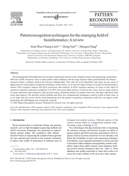 Pattern Recognition Techniques for the Emerging Field of Bioinformatics: a Review