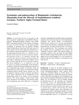 Systematics and Palaeoecology of Ruminantia (Artiodactyla, Mammalia) from the Miocene of Sandelzhausen (Southern Germany, Northern Alpine Foreland Basin)