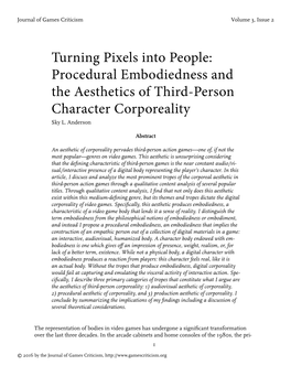 Turning Pixels Into People: Procedural Embodiedness and the Aesthetics of Third-Person