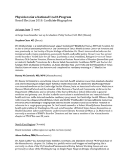 Physicians for a National Health Program Board Elections 2018: Candidate Biographies