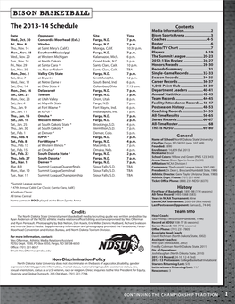 BISON BASKETBALL the 2013-14 Schedule