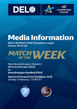 Media Information DELO WOMEN's EHF Champions League Season 2019/20