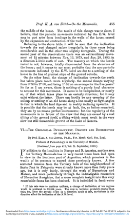 The Geological Development, Descent and Distribution of the Mammalia