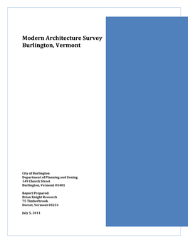Modern Architecture Survey Burlington, Vermont