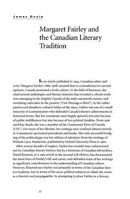 Margaret Fairley and the Canadian Literary Tradition