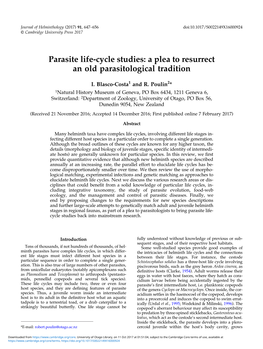 Parasite Life-Cycle Studies: a Plea to Resurrect an Old Parasitological Tradition