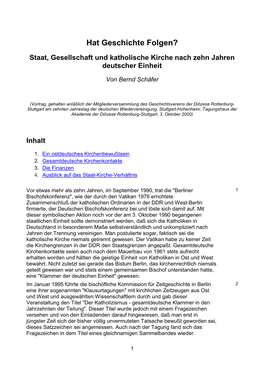 Hat Geschichte Folgen? Staat, Gesellschaft Und Katholische Kirche Nach Zehn Jahren Deutscher Einheit