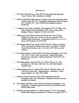Alabama's Bibliography for Phase I Of