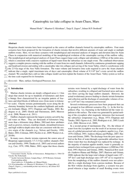 Arxiv:1404.3858V1 [Astro-Ph.EP] 15 Apr 2014 Hesperian (Approximately 3.7–3.3 Ga) Outﬂow Channels (Nel- Where Water That Was Discharged Was Replaced by Recharge