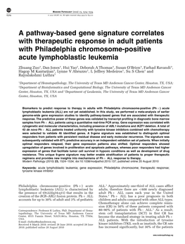 A Pathway-Based Gene Signature Correlates with Therapeutic Response in Adult Patients with Philadelphia Chromosome-Positive Acute Lymphoblastic Leukemia