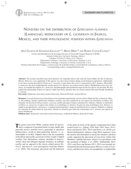 Novelties on the Distribution of Lepechinia Flammea (Lamiaceae), Rediscovery of L