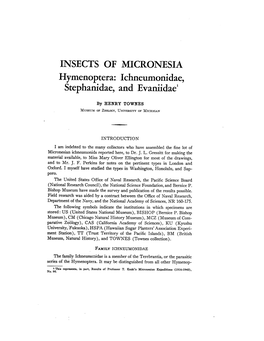 INSECTS of MICRONESIA Hymenoptera: Ichneumonidae, Stephanidae, and Evaniidael