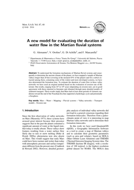 A New Model for Evaluating the Duration of Water Ow in the Martian Uvial Systems