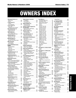 Owners Index / 73 OWNERS INDEX