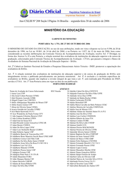 Ano CXLIII Nº 208 Seção I Página 16 Brasília – Segunda-Feira 30 De Outubro De 2006