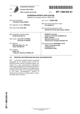 Process for Producing Malonic Acid Derivatives