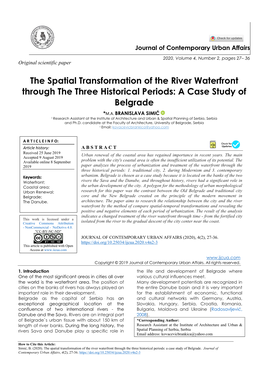 The Spatial Transformation of the River Waterfront Through the Three Historical Periods: a Case Study of Belgrade *M.A