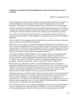 Comments on the Report of the Special Rapporteur on the Situation of Human Rights in Cambodia