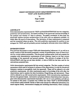 ORBIT DETERMINATION REQUIREMENTS for VSOP and RADIOASTRON by Roger Linfield June 6, 1991