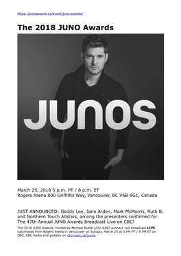 The 2018 JUNO Awards