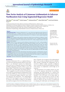 Time Series Analysis of Cutaneous Leishmaniasis in Sabzevar Northeastern Iran Using Segmented Regression Model