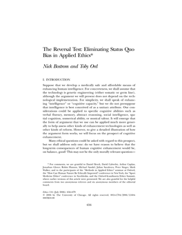 The Reversal Test: Eliminating Status Quo Bias in Applied Ethics*