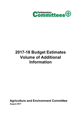 2017-18 Budget Estimates Volume of Additional Information