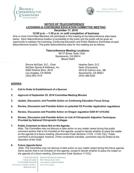 Notice of Teleconference Licensing & Continuing Education Committee Meeting